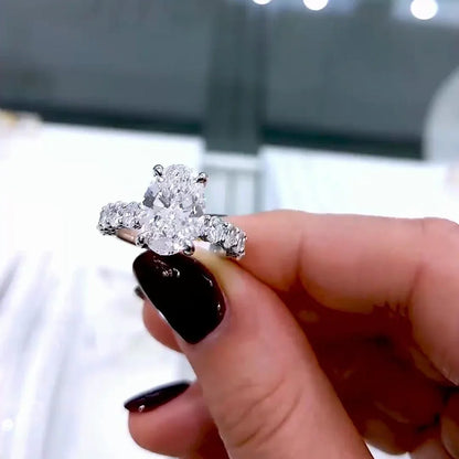 4.80 TCW oval lab grown diamond engagement ring IGI certified hidden halo pavé band bridal wedding ring luxury gift for her women fine jewelry
