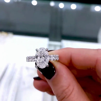 4.00 CT oval lab grown diamond engagement ring hidden halo pavé band IGI certified wedding ring bridal jewelry luxury gift for her women
