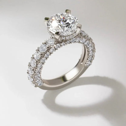 Elegant 4.80 TCW round lab grown diamond ring 2.80 ct center hidden halo pavé band IGI engagement wedding ring bridal jewelry gift for her wife

