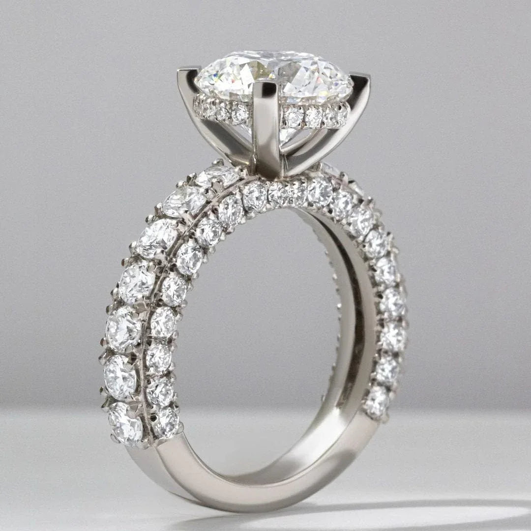 4.80 TCW Round Lab Grown Diamond Engagement Ring | 2.80 CT Center | Hidden Halo & Pavé Band | IGI Certified 