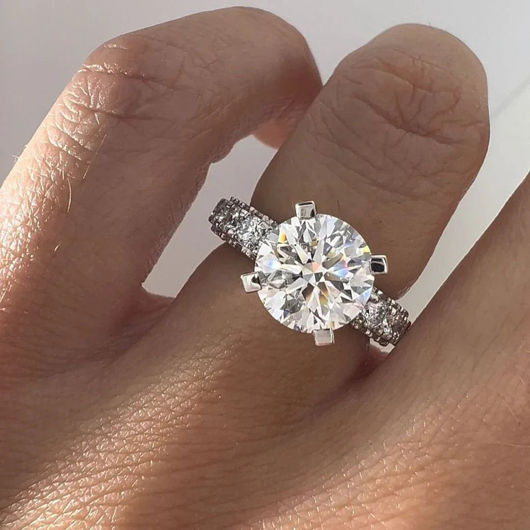 4.80 TCW round lab grown diamond engagement ring 2.80 ct center hidden halo pavé band IGI certified wedding ring bridal jewelry gift for her

