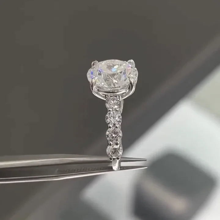 4.00 CT round cut lab grown diamond ring, hidden halo pavé engagement ring, IGI certified wedding band, bridal jewelry, promise ring