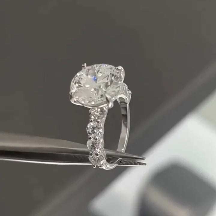 Round lab grown diamond engagement ring 4.00 CT, hidden halo pavé setting, IGI certified luxury bridal ring, anniversary jewelry gift