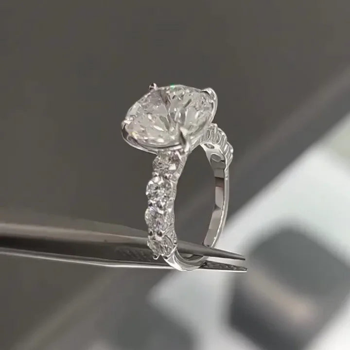 4.80 TCW IGI certified round diamond engagement ring, lab grown diamond bridal ring, hidden halo pavé band, elegant wedding jewelry
