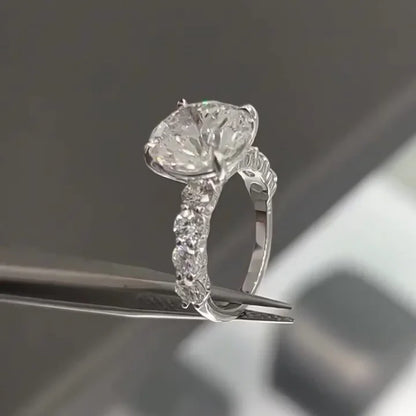 4.80 TCW IGI certified round diamond engagement ring, lab grown diamond bridal ring, hidden halo pavé band, elegant wedding jewelry
