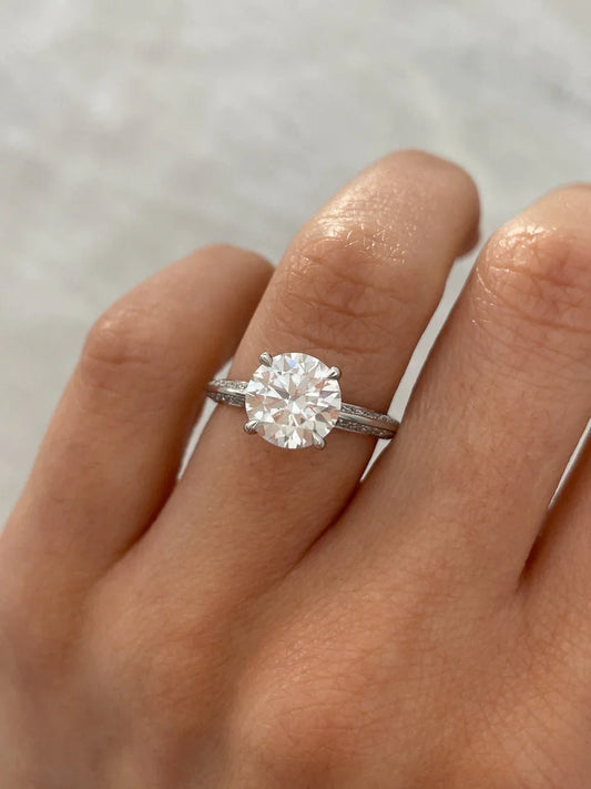 4.80 TCW round lab grown diamond engagement ring, hidden halo pavé ring, IGI certified bridal jewelry, luxury wedding ring for women