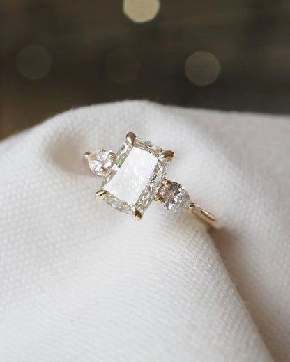 4ct Cushion Cut Center Diamond With Two Side Pear Cut Lab Grown Diamond Ring Engagement Ring and Wedding Gift Ring, Bridal Marriage Ring 