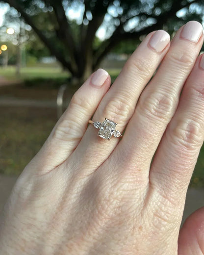 4ct Cushion Cut Center Diamond With Two Side Pear Cut Lab Grown Diamond Ring Engagement Ring and Wedding Gift Ring, Bridal Marriage Ring 