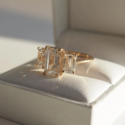 Emerald cut three stone lab created diamond ring 4ct, classic engagement ring, bridal marriage jewelry, anniversary gift for her