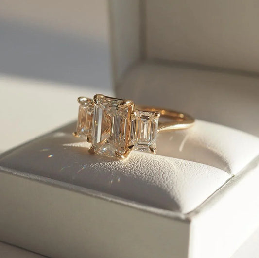 Emerald cut three stone lab created diamond ring 4ct, classic engagement ring, bridal marriage jewelry, anniversary gift for her