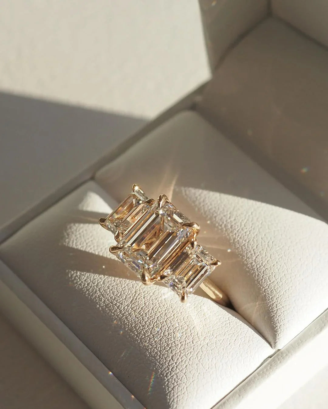 4ct emerald three stone lab grown diamond ring, minimalist engagement ring, bridal wedding jewelry, promise ring gift for women