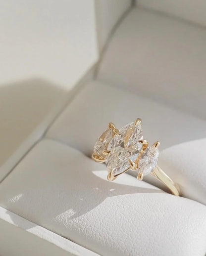Marquise cut three stone lab created diamond ring 4TCW, classic engagement ring, wedding jewelry, anniversary gift for her