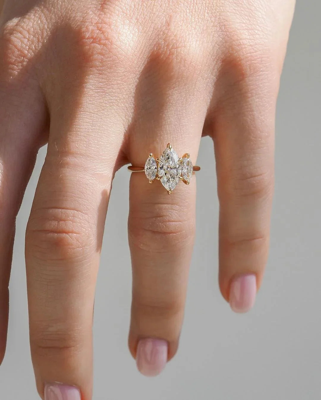 4TCW marquise cut lab grown diamond ring, three stone minimalist engagement ring, anniversary promise ring for women
