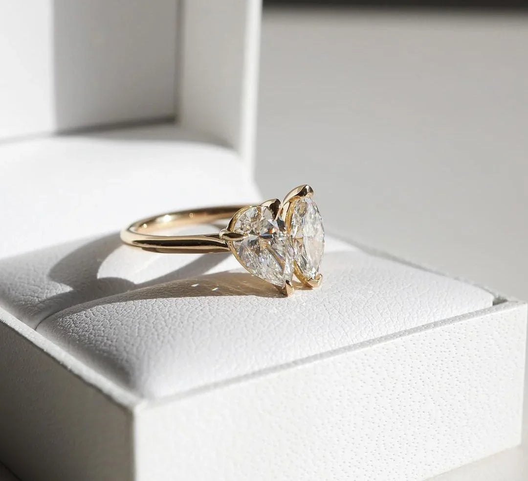 Classic pear and marquise diamond ring 4TCW, lab grown Toi Et Moi engagement ring, promise ring gift for her