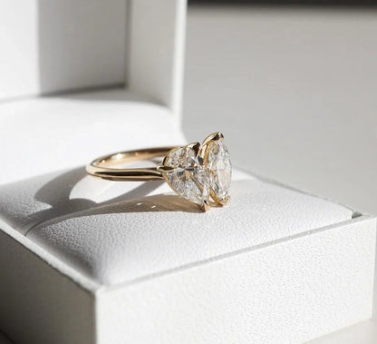 Classic pear and marquise diamond ring 4TCW, lab grown Toi Et Moi engagement ring, promise ring gift for her