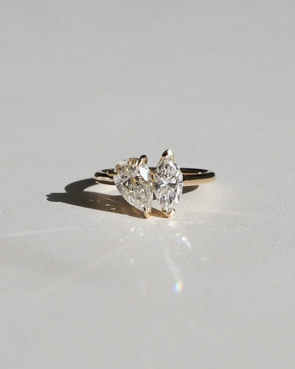 4TCW pear and marquise Toi Et Moi lab grown diamond ring, engagement ring, anniversary promise jewelry for women