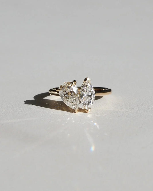 4TCW pear and marquise Toi Et Moi lab grown diamond ring, engagement ring, anniversary promise jewelry for women