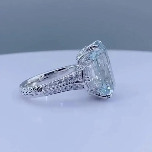 .50 TCW Fancy Blue Emerald Lab Grown Diamond Engagement Ring | Three Stone Ring | IGI Certified 