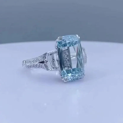 Fancy Blue Emerald Lab Grown Diamond Three Stone Engagement Ring 6.50 TCW IGI Certified Luxury Bridal Wedding Jewelry Gift for Her Women Elegant