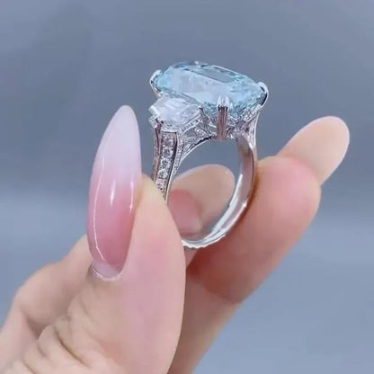 IGI Certified 6.50 TCW Fancy Blue Emerald Lab Grown Diamond Engagement Ring Three Stone Setting Luxury Wedding Ring Bridal Jewelry for Women