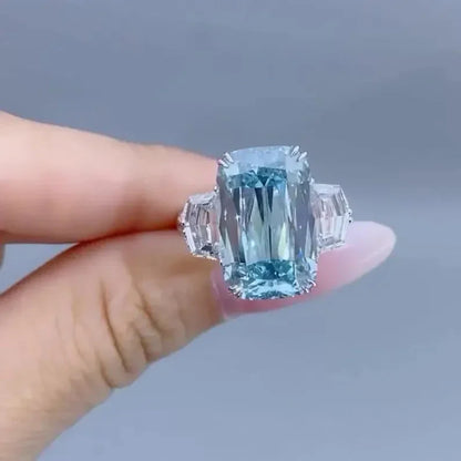 .50 TCW Fancy Blue Emerald Lab Grown Diamond Engagement Ring | Three Stone Ring | IGI Certified 