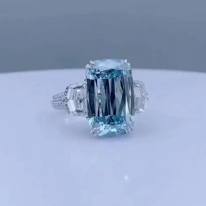 .50 TCW Fancy Blue Emerald Lab Grown Diamond Engagement Ring | Three Stone Ring | IGI Certified 