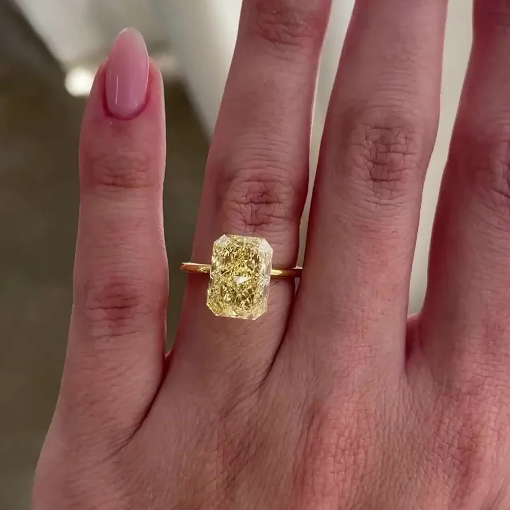 5.00 CT Fancy Yellow Radiant Lab Grown Diamond Engagement Ring | Solitaire Setting | IGI Certified 