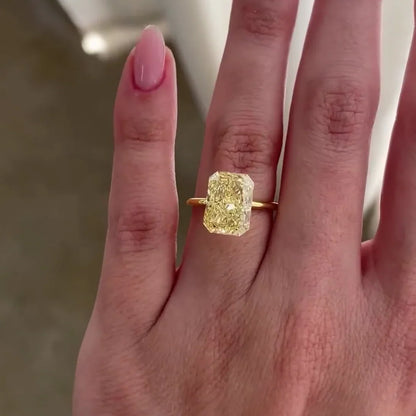 5.00 CT fancy yellow radiant lab grown diamond engagement ring, solitaire setting, IGI certified bridal jewelry for women