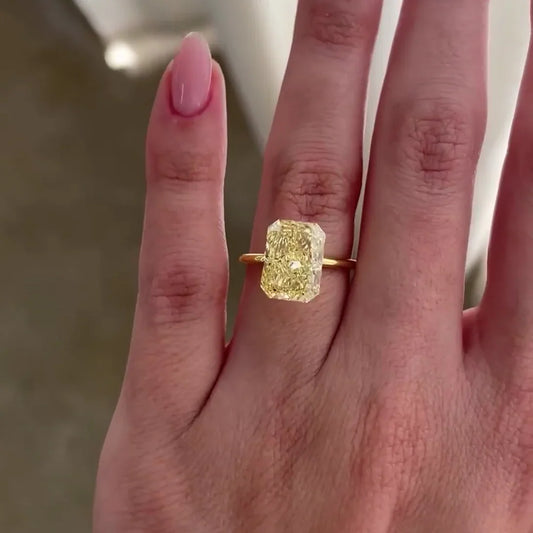 5.00 CT fancy yellow radiant lab grown diamond engagement ring, solitaire setting, IGI certified bridal jewelry for women