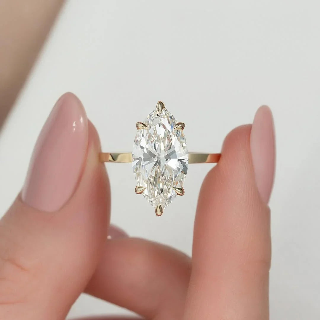 5.00 CT marquise cut lab grown diamond engagement ring, solitaire setting, IGI certified bridal wedding jewelry for women