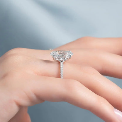 5.00 CT oval lab grown diamond ring with pavé band, IGI certified bridal engagement jewelry, luxury wedding ring