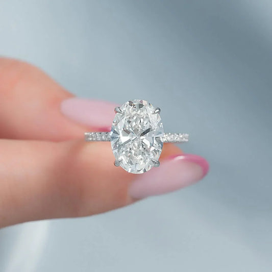 5.00 CT oval cut lab grown diamond engagement ring, pavé band, IGI certified bridal wedding jewelry for women