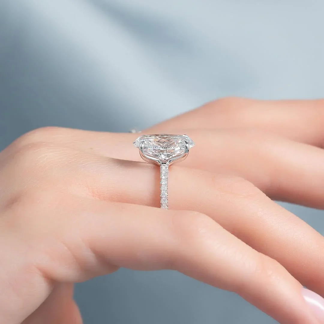 Oval cut 5CT lab created diamond solitaire ring, pavé engagement band, IGI certified wedding jewelry for her
