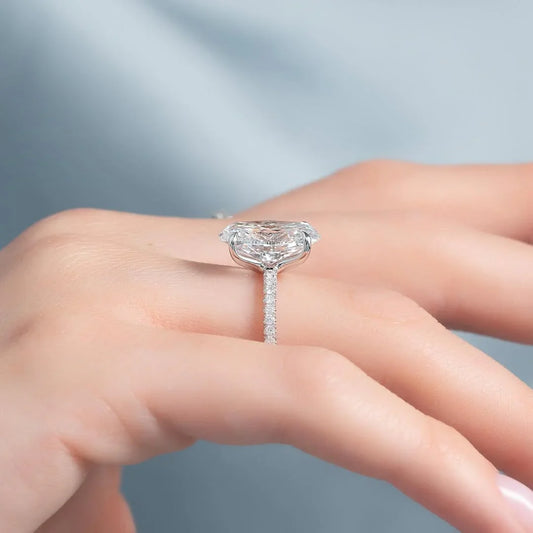 Oval cut 5CT lab created diamond solitaire ring, pavé engagement band, IGI certified wedding jewelry for her