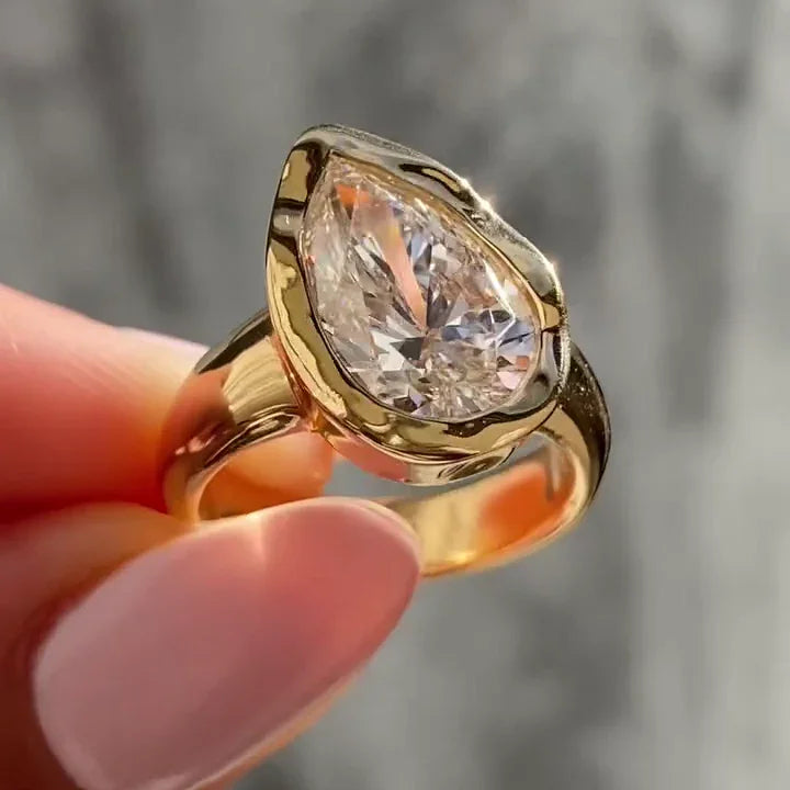 5.00 CT Pear Lab Grown Diamond Engagement Ring | Modern Bezel Solitaire | IGI Certified 