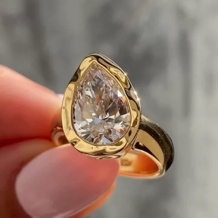 5.00 CT Pear Lab Grown Diamond Engagement Ring | Modern Bezel Solitaire | IGI Certified 