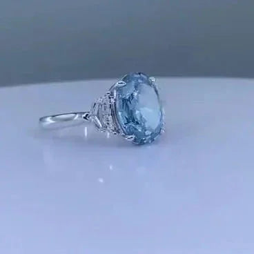 Oval fancy blue lab grown diamond engagement ring 5TCW, three stone design, luxury wedding jewelry for her