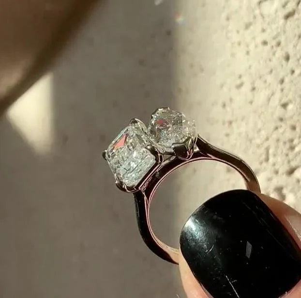 5.00 TCW marquise emerald lab grown diamond engagement ring, antique cut Toi Et Moi bridal ring, IGI certified