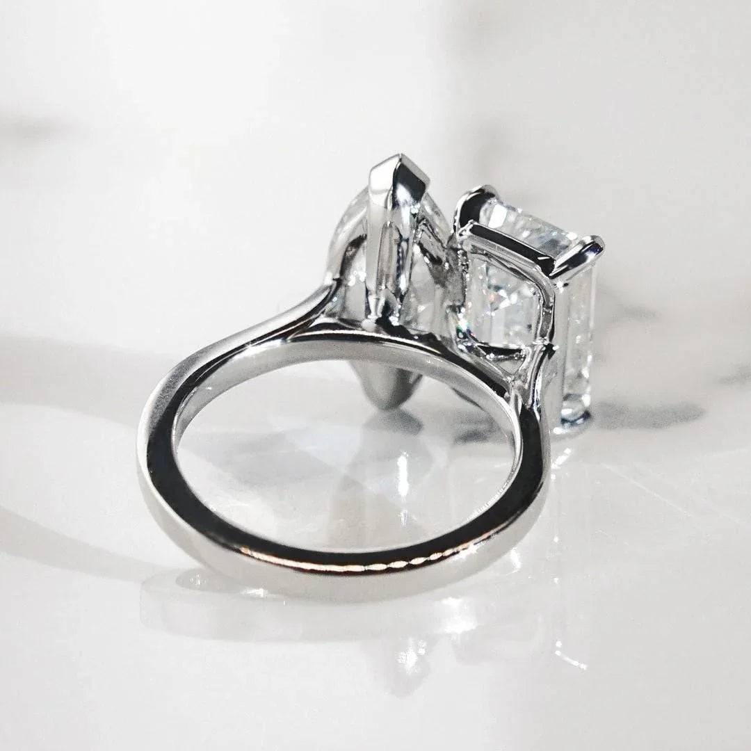 5.00 TCW Marquise & Emerald Lab Grown Diamond Engagement Ring | Toi Et Moi Design | Antique Cut | IGI Certified 