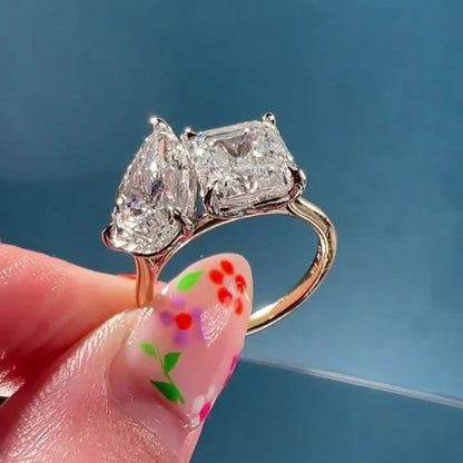 5.00 TCW Pear & Asscher Lab Grown Diamond Engagement Ring | Toi Et Moi Two-Stone Design | IGI Certified 