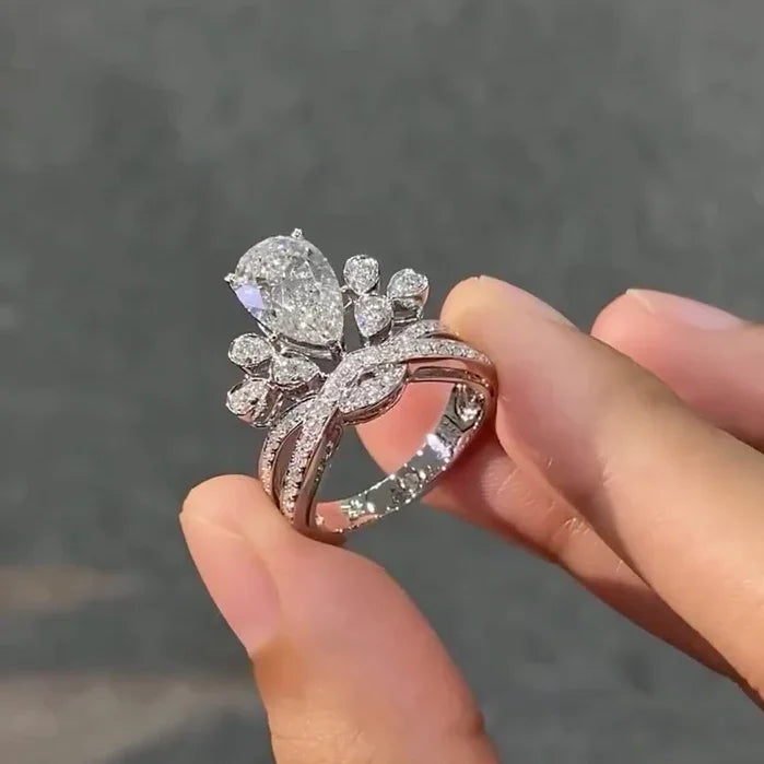 5.00 TCW pear cut lab grown diamond ring, side stone engagement design, IGI certified wedding jewelry for her