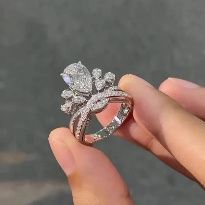 5.00 TCW pear cut lab grown diamond ring, side stone engagement design, IGI certified wedding jewelry for her