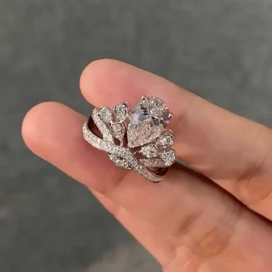 5.00 TCW pear lab grown diamond engagement ring, side stone design, IGI certified bridal jewelry for women