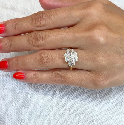 Radiant cut lab grown diamond engagement ring 5TCW, three stone setting, luxury wedding jewelry for her or wife