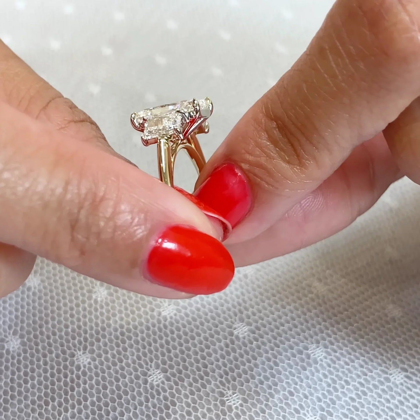 5.00 TCW Radiant Lab Grown Diamond Engagement Ring | Three Stone Design | IGI Certified 