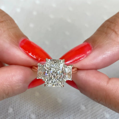 4.00 CT radiant lab grown diamond engagement ring, three stone design, IGI certified bridal jewelry for women