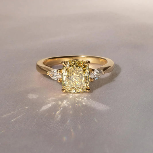 5.0ct cushion cut fancy lab grown diamond ring with kite side stones, engagement ring, bridal wedding jewelry for women