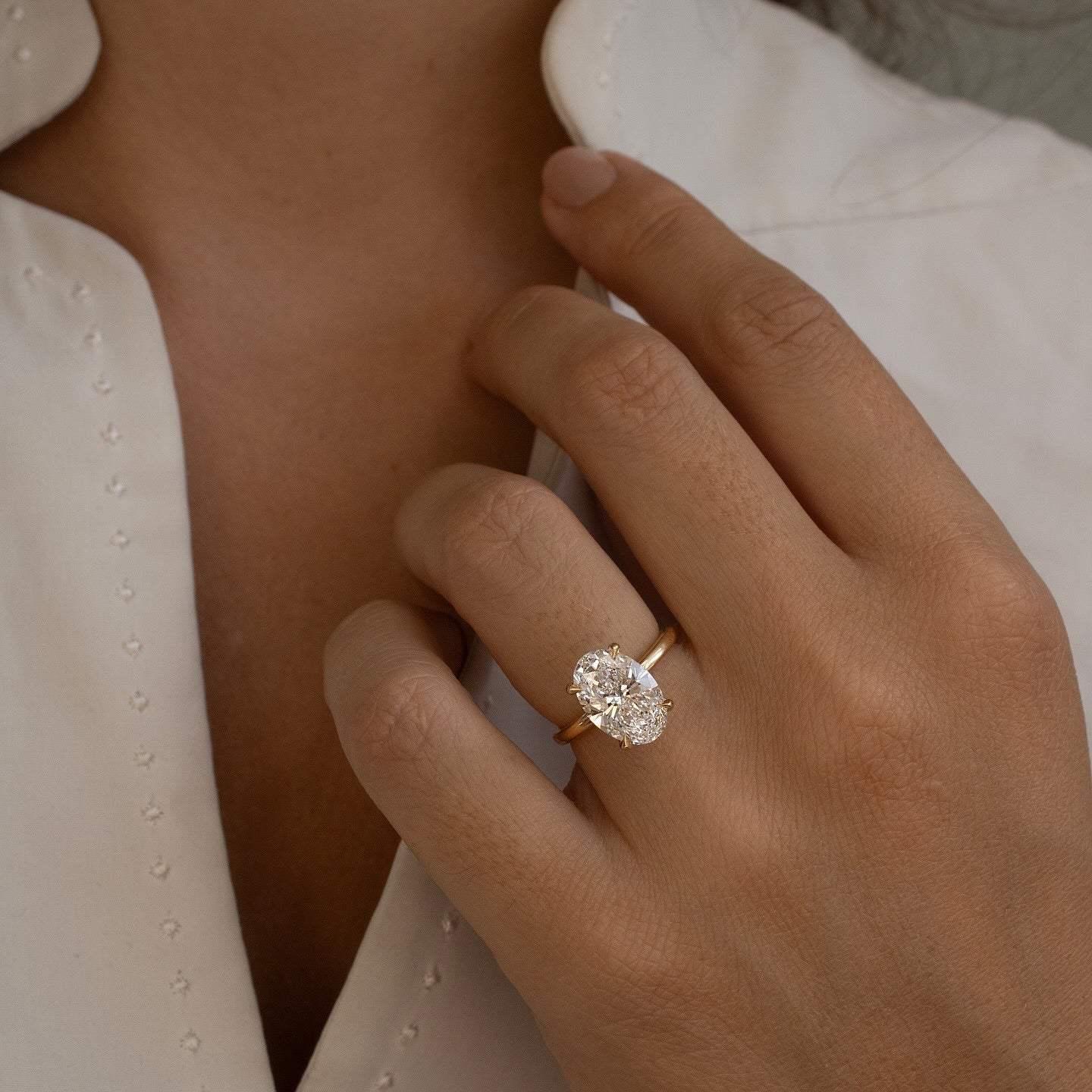 Oval cut 5.0ct lab created diamond engagement ring, hidden halo bridal ring, four prong solitaire, wedding jewelry, anniversary gift for women