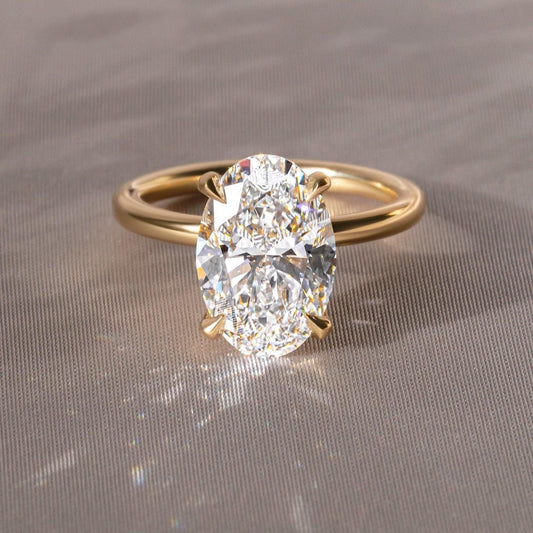 5.0ct oval cut lab grown diamond ring, hidden halo engagement ring, four claw solitaire, anniversary gift, promise ring for her, bridal jewelry
