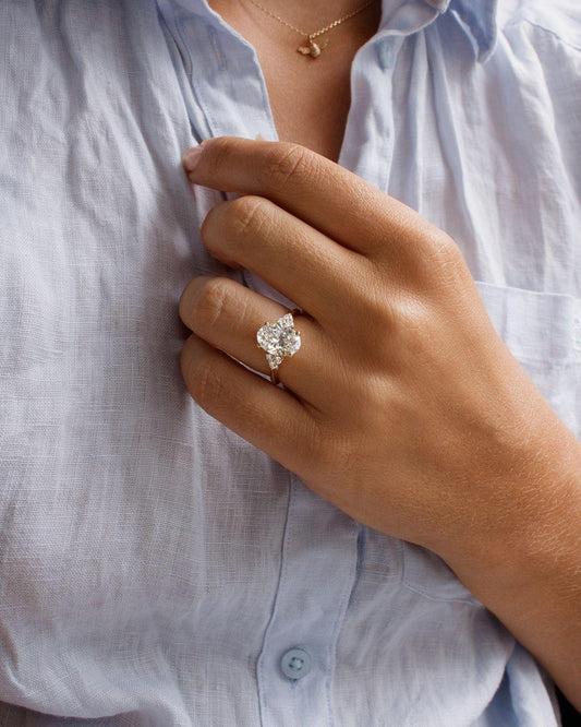 5.0ct oval lab grown diamond ring, round side stone engagement ring, IGI certified bridal jewelry, luxury promise ring for women